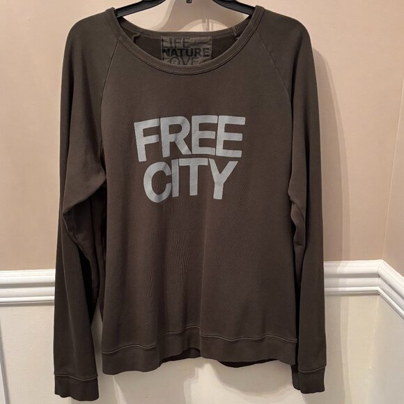 FREE CITY Sweatshirt Size XL (4) in color Camouflage Green/Gray Letters - Picture 1 of 2